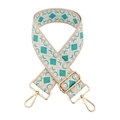 Close-up of diamond pattern woven shoulder strap with gold adjustable metal hardware - Gold Buckle / 03-Beige Base Cyan Green