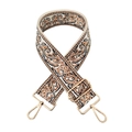 Close-up of woven paisley pattern strap with polished gold-tone lobster clasps - Beige with Brown Navy Paisley