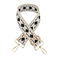 Retro geometric diamond jacquard wide shoulder strap with gold metal lobster clasps - Gold Buckle / 04-Beige Base Black