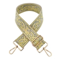 Adjustable wide embroidered shoulder strap with yellow paisley pattern and gold hardware - Beige with Bright Yellow Green Paisley