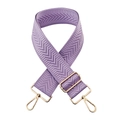 Detail of purple herringbone woven bag strap with adjustable gold-tone metal hardware - Taro Purple