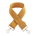 Macro detail of ginger chevron wide bag strap with premium gold metal lobster clasps - Yellow