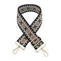 Close-up of geometric diamond jacquard weaving on the ethnic style wide bag strap - 30-Black Base Grey Green Pink