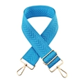 Close-up of blue 5cm wide jacquard strap with wave pattern and gold metal lobster clasps - Sky Blue