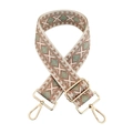 Close-up of diamond pattern jacquard weave with premium light gold metal swivel hooks - Beige Base Nude Pink Green
