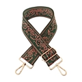 Ethnic paisley embroidered wide shoulder strap for bags with adjustable gold metal buckle - No.31 Green Pink Green