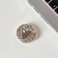 Champagne gold glitter phone socket with heart mirror and mine lettering on white desk - Transparent Stand - Colorful Sequins Heart Mirror - No. 13