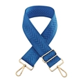Detail of bright blue adjustable bag strap with golden metal clasps and chevron weave pattern - Sapphire Blue