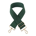 Detail of dark green woven crossbody bag strap with chevron pattern and gold metal hooks - Dark Green