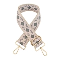 Detail of adjustable geometric diamond pattern wide strap with gold metal buckles - Beige Base Grey Pink