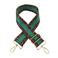 Detail of leopard print and green striped bag strap with gold metal hooks and buckle - 509 Green Stripes (Gold Buckle)