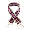 Detail of adjustable geometric diamond pattern wide shoulder strap with gold metal buckles - Black Rose Pink