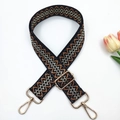 Tracolla regolabile con ricami geometrici e ganci in metallo dorato per borse donna - Nero con Marrone Oro / Fibbia Oro