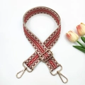 Tracolla regolabile da 3,8 cm in stile etnico con motivi geometrici rossi e oro - Beige con Rosso / Fibbia Oro