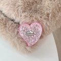 Pink heart-shaped glitter phone socket grip with handmade logo on fuzzy background - Standard Adhesive Style / Pink