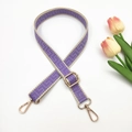 Detail of adjustable purple and beige geometric woven strap with gold metal hooks - Purple and Beige Edge
