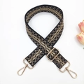 Adjustable 3.8cm woven bag strap with geometric patterns and gold metal buckles - Black with Khaki