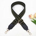 Detail of 3.8cm adjustable jacquard strap with geometric embroidery and gold hardware - Black Base Army Green + Black