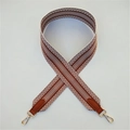 Detail of wide ethnic style replacement shoulder strap with brown geometric patterns - Brown with Brown Leather (Silver Buckle)