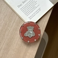Sparkling rhinestone round phone grip with a cute grey bear motif on a wood background - Transparent Stand - Jelly Bear Mirror - Brown
