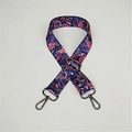 Detail of adjustable paisley fabric strap with gunmetal swivel snap hooks for bags - Morning Glory Gunmetal Buckle