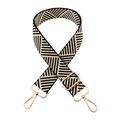 Detail of adjustable black and white geometric twill wide shoulder strap with gold hooks - Gold Buckle / Black Beige