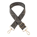 Detail of 3.8cm wide woven shoulder strap with black white pattern and gold metal hook - Gold Buckle / Dark Grey