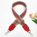 3.8cm adjustable jacquard embroidery bag strap with red leather and gold metal clips - Beige Base Red + Bright Red