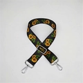 Detail of adjustable black bag strap with sunflower print and silver metal buckles - Sunflower Silver Buckle