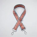 Adjustable woven purse strap with orange blue geometric triangle patterns and silver clips - Shiny Silver