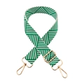 Detail of wide woven bag strap with green and white twill pattern and gold metal hooks - Emerald Green and White
