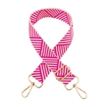Detail of adjustable magenta and white twill woven strap with golden metal swivel hooks - Rose White