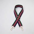 Adjustable navy, green, and red striped woven bag strap with gold lobster clasps - Green Red Blue Gold
