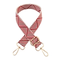 Detail of red and white diagonal striped bag strap with gold adjustable metal hooks - Burgundy White