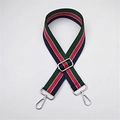 Adjustable woven handbag strap with green, red and navy stripes and silver metal hooks - Green Red Blue Silver