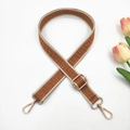 Detail of adjustable 2.5cm geometric maze strap with golden lobster clasps and buckles - Brown and Beige Edge