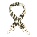 Detail of adjustable olive green herringbone woven strap with light gold metal swivel clasps - Army Green/White