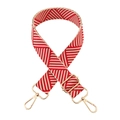 Detail of red and white herringbone woven strap with adjustable golden metal hooks - Beige Red & White