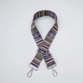 Ethnic woven adjustable purse strap with purple and green geometric patterns and silver hooks - Striped Silver