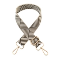 Detail of adjustable 3.8cm wide woven bag strap with geometric patterns and gold metal hooks - Beige Grey