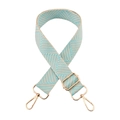 Detail of adjustable 3.8cm woven bag strap with blue chevron pattern and gold metal hooks - Beige and Light Blue