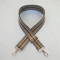 Adjustable striped canvas shoulder strap with gold metal hooks for handbags - Silver Clasp / Khaki