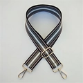 Adjustable striped grey canvas bag strap with gold hooks and red edge stitching - Silver Clasp / Gray