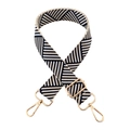 Detail of colorful geometric twill strap with golden metal lobster clasps and adjuster - Beige Deep Blue