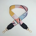 Adjustable wide replacement bag strap with ethnic colorful geometric pattern and gold clips - Ice Cream Pattern With Black Leather End