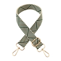 Close-up of 3.8cm woven bag strap with green herringbone pattern and gold metal hardware - Beige and Green