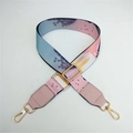 Detail view of adjustable ethnic floral strap with golden metal hooks and pink leather - Ice Cream Pattern With Pink Leather End