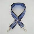 Adjustable canvas handbag strap with blue, grey, and black stripes and gold hardware - Light Blue