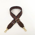 Detail of adjustable geometric weave strap with high-quality gold metal hooks - Rhombus Pattern with Coffee Leather