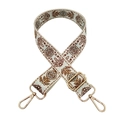 Detail of adjustable bohemian floral woven bag strap with golden metal lobster clasps - Silver Clasp / Blue Small Circles